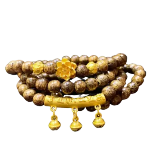 Vòng Trầm Tốc Vườn phối Hoa sen mix Lục tự đại minh chú lục lạc