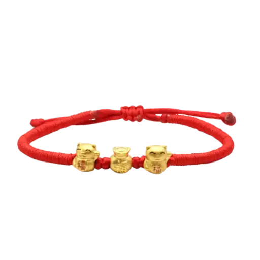 Vòng tay charm vàng 24K Mèo chiêu tài phối Bao tiền