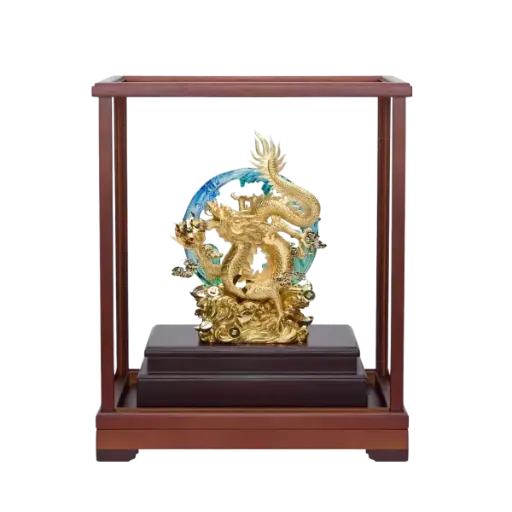 [AO9992.Q266.00079] Tượng mạ vàng 24k Ngọc Long Phú Quý – may mắn