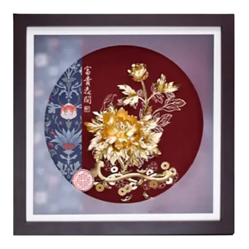 [AO9992.Q082.T001] Tranh Mạ Vàng 24K Đoàn Hoa Cẩm Thấu