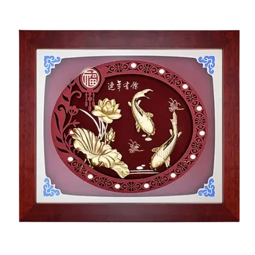 [AO9992.Q013.T007] Tranh Mạ Vàng 24k Niên Niên Hữu Dư 5