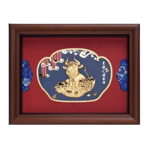 [AO9992.Q002.T001] Tranh mạ vàng 24K Kim Sửu